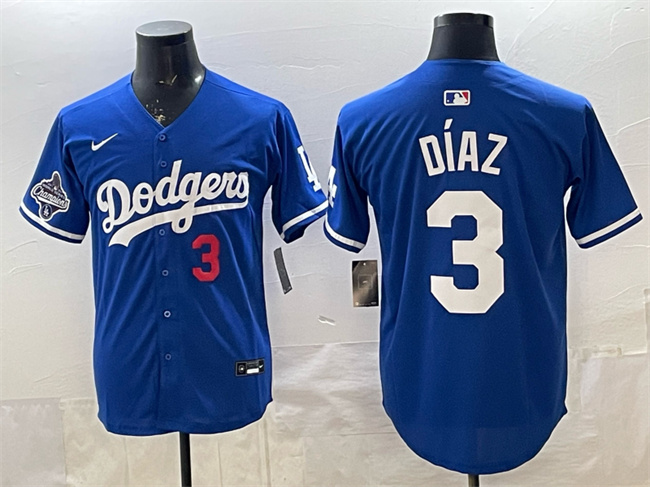 Men's Royal Los Angeles Dodgers #3 Edwin Díaz With 2025 World Series Champions Patch Limited Stitched Baseball Jersey